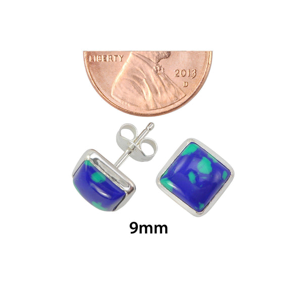 Azurite Malachite Stud Earrings 925 Sterling Silver 9mm Square - Jewelryland.com