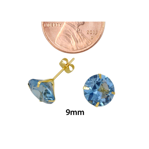 10k Yellow Gold Blue Aqua CZ Stud Earrings Cubic Zirconia Round Prong Set - Jewelryland.com