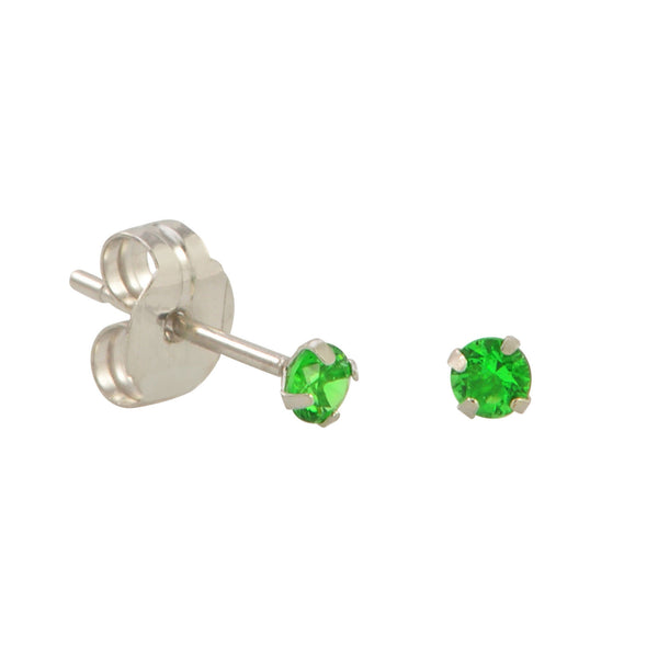 10k White Gold Green Emerald CZ Stud Earrings Cubic Zirconia Round Prong Set - Jewelryland.com