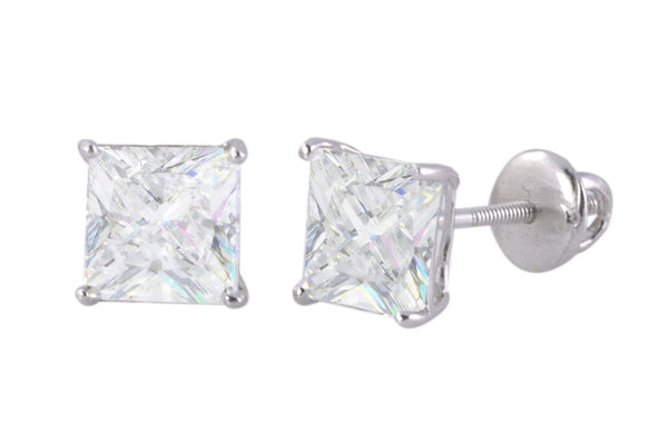 Clear Square CZ BASKET Set SCREWBACK Stud Earrings Sterling Silver 925 - Jewelryland.com