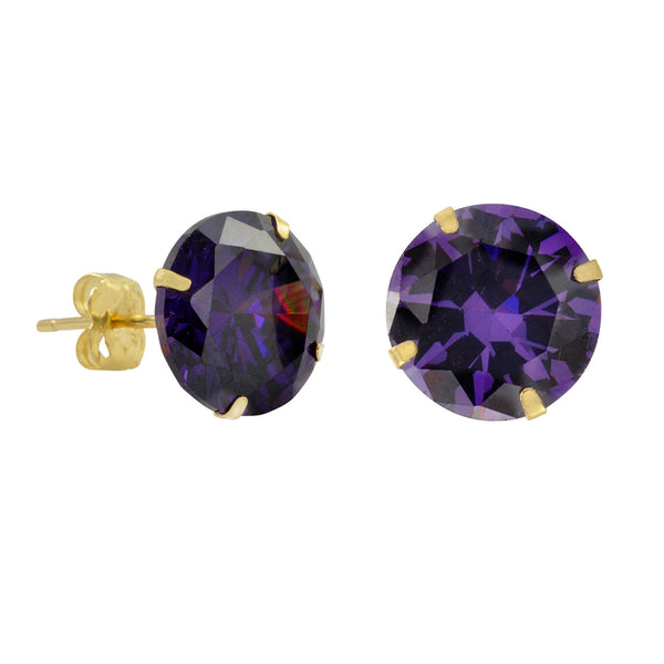 10k Yellow Gold Purple Amethyst CZ Stud Earrings Cubic Zirconia Round Prong Set - Jewelryland.com