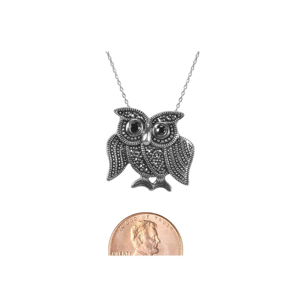 Marcasite Owl Necklace 18" .925 Sterling Silver - Jewelryland.com