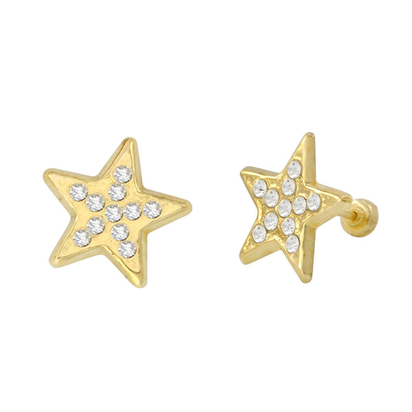 Star Stud Earrings 10k Yellow Gold Pave Cubic Zirconia with Screwbacks 10x10 - Jewelryland.com