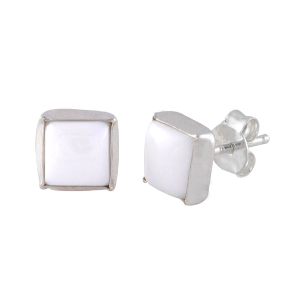 Sterling Silver Gemstone Earrings White Turquoise 7mm Square - Jewelryland.com