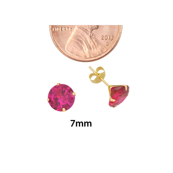 10k Yellow Gold Red Ruby CZ Stud Earrings Cubic Zirconia Round Prong Set - Jewelryland.com