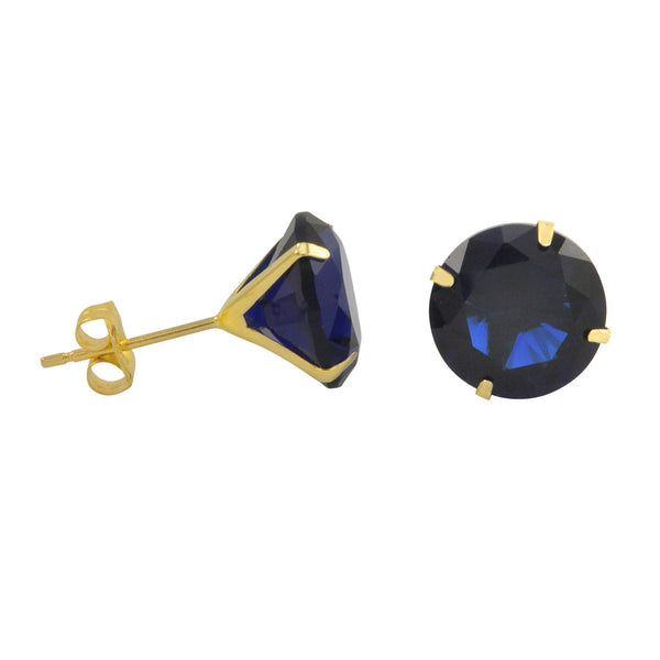 10k Yellow Gold Blue Sapphire CZ Stud Earrings Cubic Zirconia Round Prong Set - Jewelryland.com