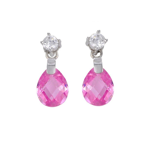 Sterling Silver Dangle Earrings Teardrop Pink Briolette Cubic Zirconia CZ - Jewelryland.com