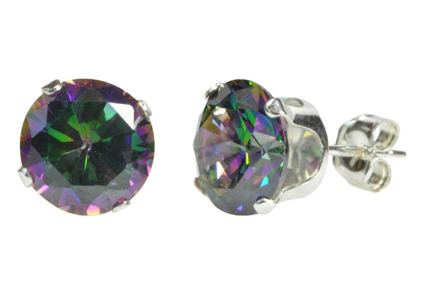 Sterling Silver Mystic Topaz Stud Earrings Cubic Zirconia Prong Set 3mm-10mm - Jewelryland.com