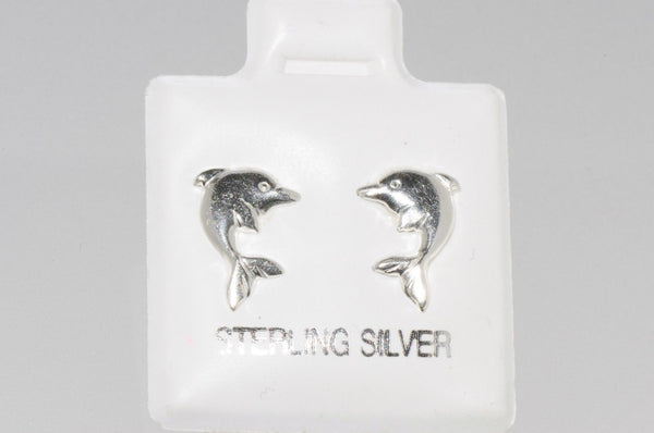 Dolphin Stud Earrings 925 Sterling Silver 11mm - Jewelryland.com
