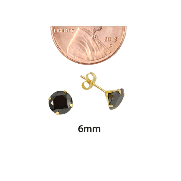 10k Yellow Gold Black CZ Stud Earrings Cubic Zirconia Round Prong Set - Jewelryland.com