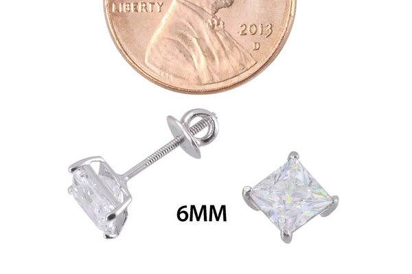 Clear Square CZ BASKET Set SCREWBACK Stud Earrings Sterling Silver 925 - Jewelryland.com