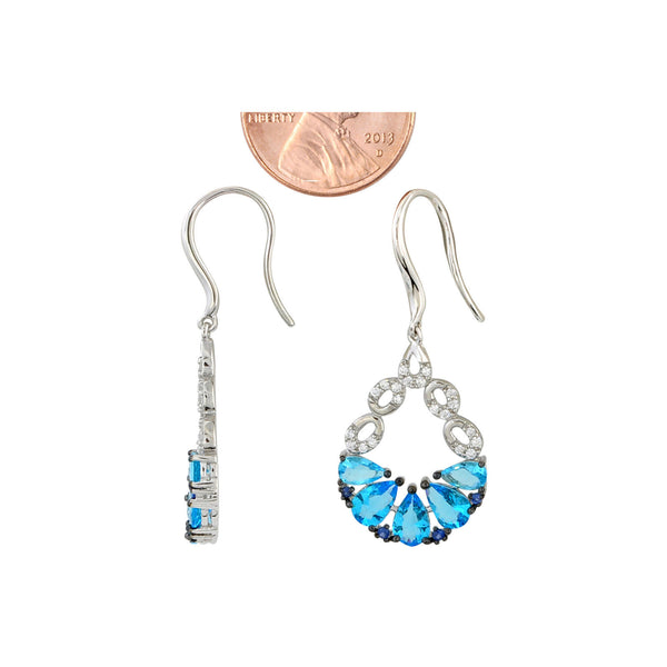Sterling Silver CZ Dangle Earrings Blue and White Stones - Jewelryland.com
