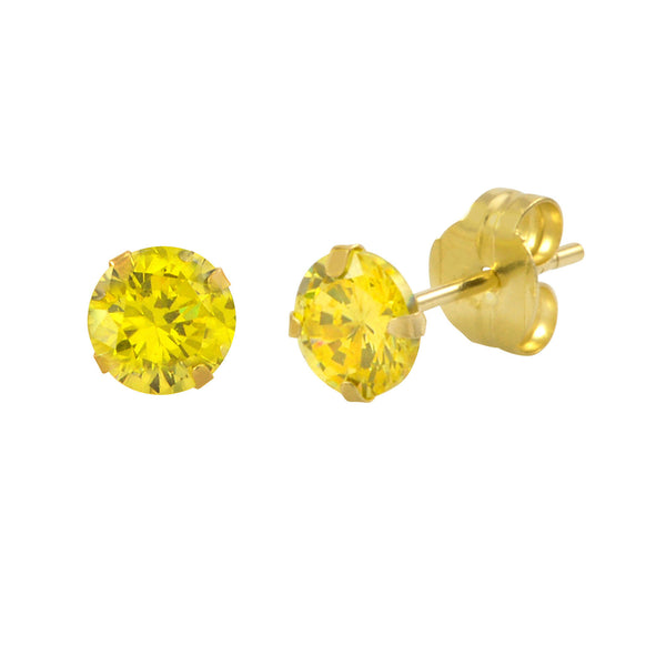 10k Yellow Gold Citrine CZ Stud Earrings Cubic Zirconia Round Prong Set - Jewelryland.com