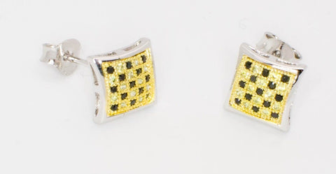 Black & Yellow Cubic Zirconia Stud Earrings 925 Sterling Silver Kite Shaped - Jewelryland.com