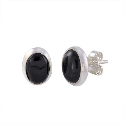 Black Onyx Stud Earrings .925 Sterling Silver Gemstone 7mm x 9mm Oval - Jewelryland.com