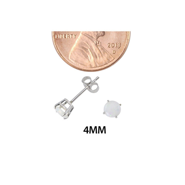 Round Opal Stud Earrings 14k White Gold 4 Prong Basket Set - Genuine Gemstone - Jewelryland.com