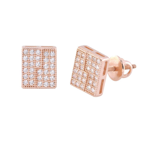 Screwback Earrings Sterling Silver Studs Rose Gold Plated CZ Rectangle 7mm x 8mm - Jewelryland.com