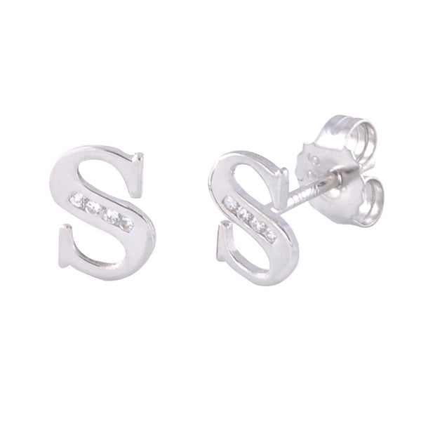 CZ Initial Letter Earrings 925 Sterling Silver All Letters Available A to Z - Jewelryland.com