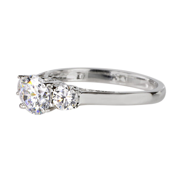 Sterling Silver 6mm Three Stone CZ Ring with Rhodium anti-tarnish - Jewelryland.com