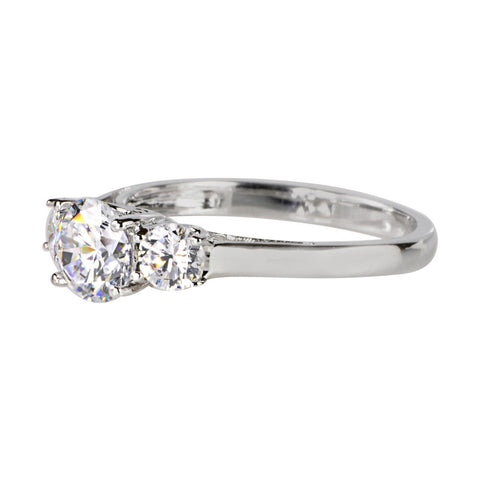 Sterling Silver 6mm Three Stone CZ Ring with Rhodium anti-tarnish - Jewelryland.com