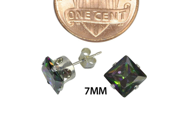 Square Mystic Topaz CZ Prong Stud Earrings .925 Sterling Silver - Jewelryland.com