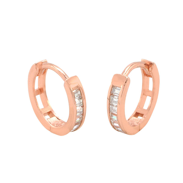 Sterling Silver Hoops Rose Gold Plated Huggie Earrings Cubic Zirconia 12mm x 3mm - Jewelryland.com