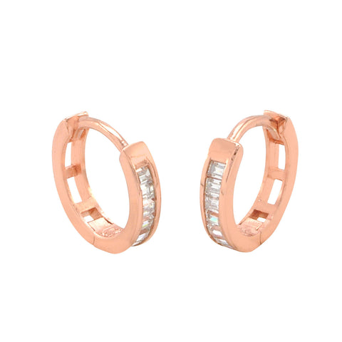 Sterling Silver Hoops Rose Gold Plated Huggie Earrings Cubic Zirconia 12mm x 3mm - Jewelryland.com