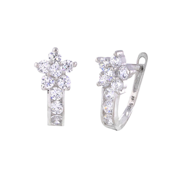 Sterling Silver Leverback Earrings Flower CZ Birthstone Colors - 2 Color Design - Jewelryland.com