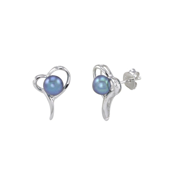 Black Pearl Heart Earrings .925 Sterling Silver - Jewelryland.com