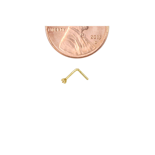 Nose Stud 22G 14k Yellow Gold 1.5mm Clear CZ L Shaped Bent Nose Pin Deep Setting - Jewelryland.com