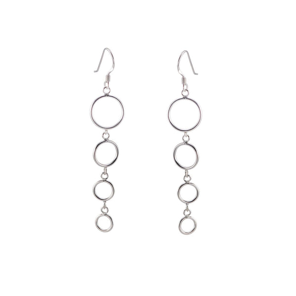 925 Sterling Silver Dangle Earrings Fancy High Polish 4 Circle Lg to Sm Design - Jewelryland.com