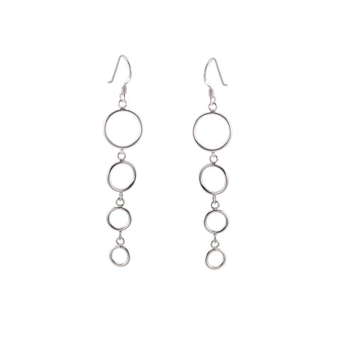 925 Sterling Silver Dangle Earrings Fancy High Polish 4 Circle Lg to Sm Design - Jewelryland.com