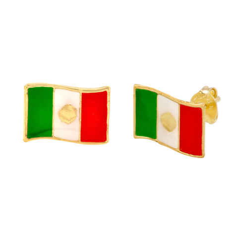 10k Yellow Gold Mexican Flag Stud Earrings Hand Painted 7x10 - Jewelryland.com