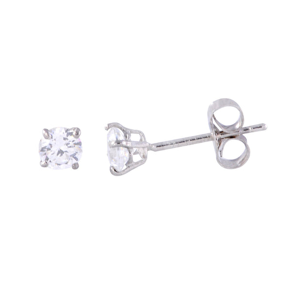 14k White Gold Stud Earrings Clear Round Basket Cubic Zirconia Pushbacks - Jewelryland.com