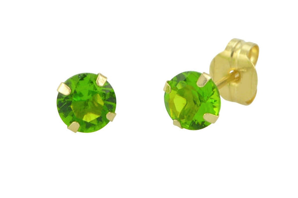 14k Yellow Gold Peridot Green Cubic Zirconia Stud Earrings Round Birthstone CZ - Jewelryland.com