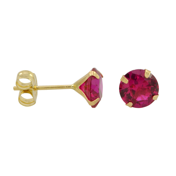 10k Yellow Gold Red Ruby CZ Stud Earrings Cubic Zirconia Round Prong Set - Jewelryland.com