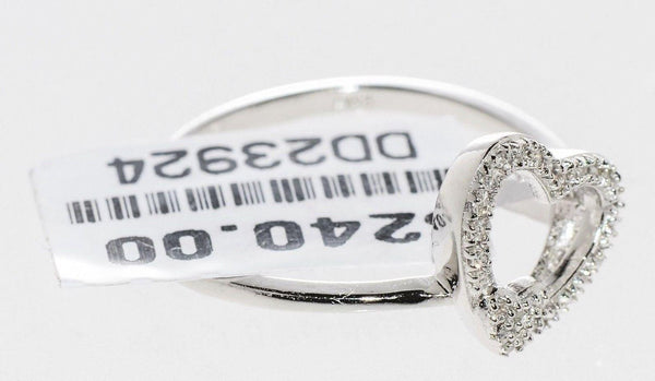 Sterling Silver Genuine Diamond Ring Heart .12ct, Size 7 - Jewelryland.com