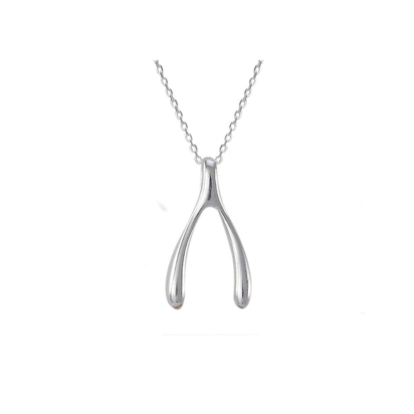 925 Sterling Silver Wishbone Pendant Necklace on 18 Inch Chain - Jewelryland.com