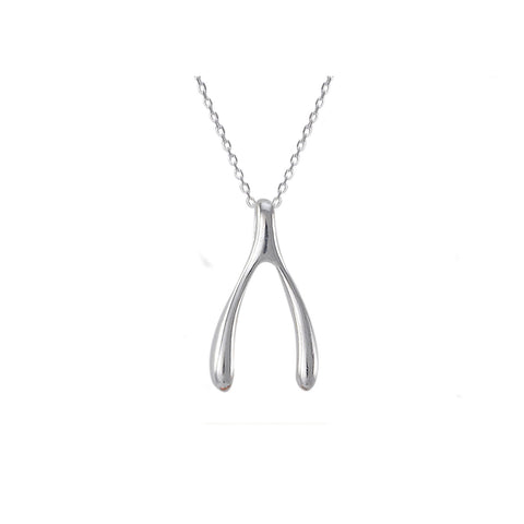925 Sterling Silver Wishbone Pendant Necklace on 18 Inch Chain - Jewelryland.com