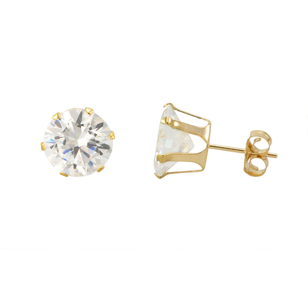 14k Yellow Gold 6 Prong Round Cubic Zirconia CZ Stud Earrings - Jewelryland.com
