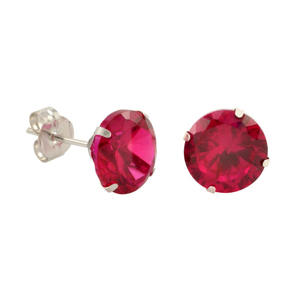 10k White Gold Red Ruby CZ Stud Earrings Cubic Zirconia Round Prong Set - Jewelryland.com