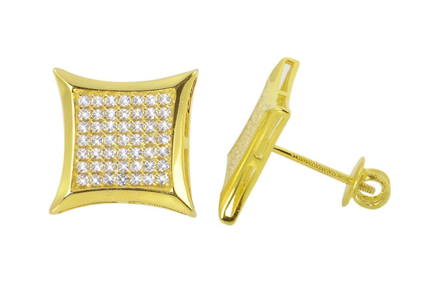 Hip Hop Earrings Sterling Silver Gold Plated Cubic Zirconia Screwback 11mm Kite - Jewelryland.com