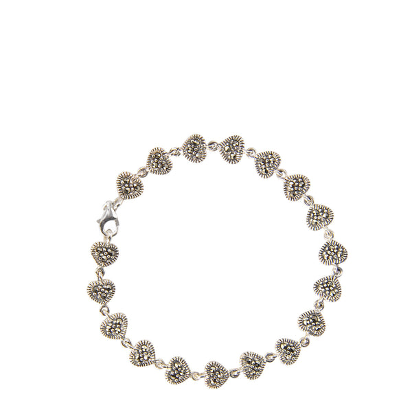 925 Sterling Silver Marcasite Bracelet Hearts 7.25 Inches - Jewelryland.com