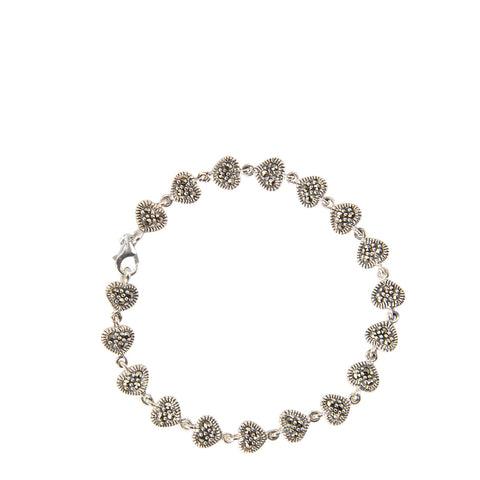 925 Sterling Silver Marcasite Bracelet Hearts 7.25 Inches - Jewelryland.com