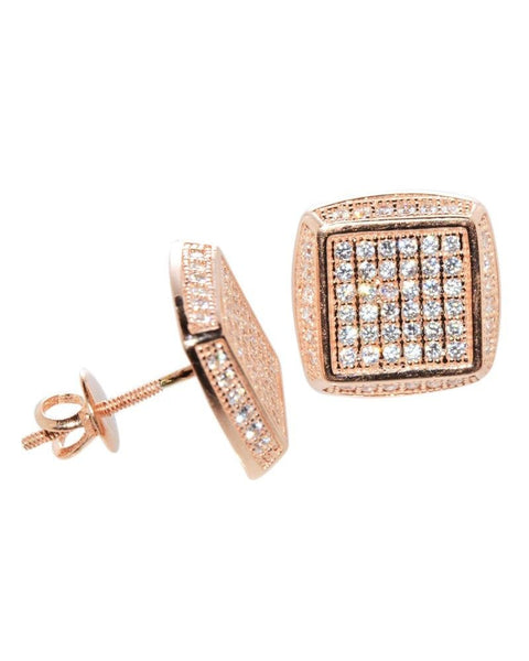Sterling Silver Rose Gold Plated CZ Cubic Zirconia Stud Screwback Earrings 12mm - Jewelryland.com