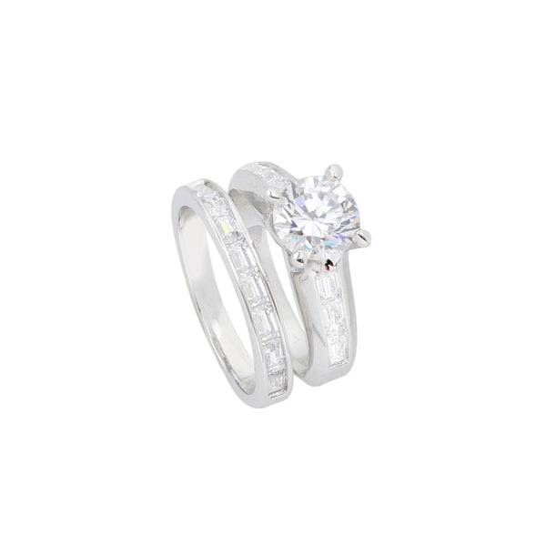 Bridal Ring Set High Polish Sterling Silver 7mm Cubic Zirconia AAA Grade CZ - Jewelryland.com