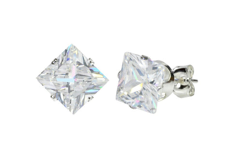 925 Sterling Silver Square Princess Cut Clear CZ Stud Earrings Prong Set - Jewelryland.com