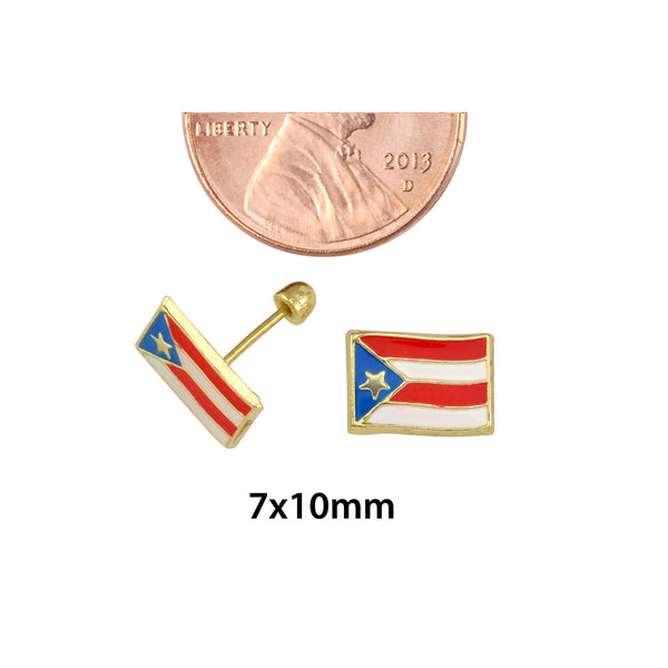 10k Yellow Gold Earrings Puerto Rico Flag Studs with Screwbacks - Jewelryland.com