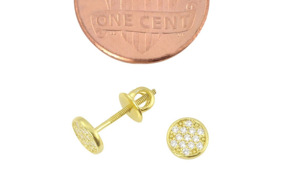Screwback Earrings Sterling Silver Yellow Gold Mens Womens CZ Studs 6mm Circle - Jewelryland.com