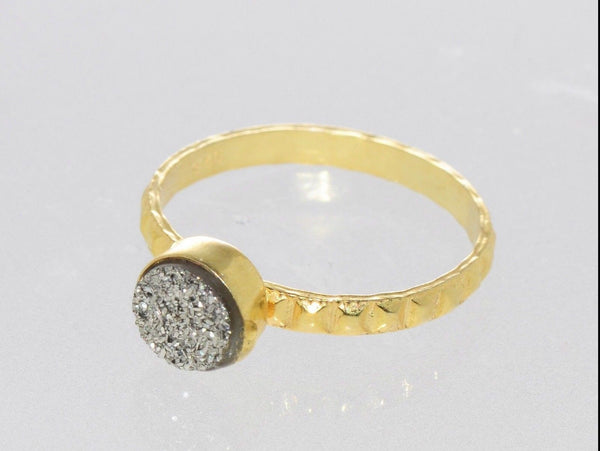 Sterling Silver Druzy Ring Amethyst .925 Sterling Silver 18k Gold Plated Grey - Jewelryland.com